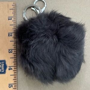 Charcoal Gray Rabbit Fur Keychain or Handbag Pom Pom